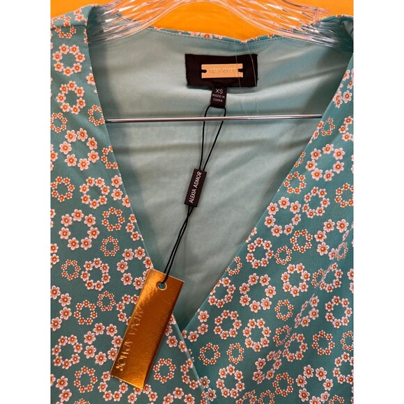 Alexia Admor Amelia Wrap Dress Womens XS Turquoise Daisy Long Sleeve V-Neck NWT - Picture 5 of 11